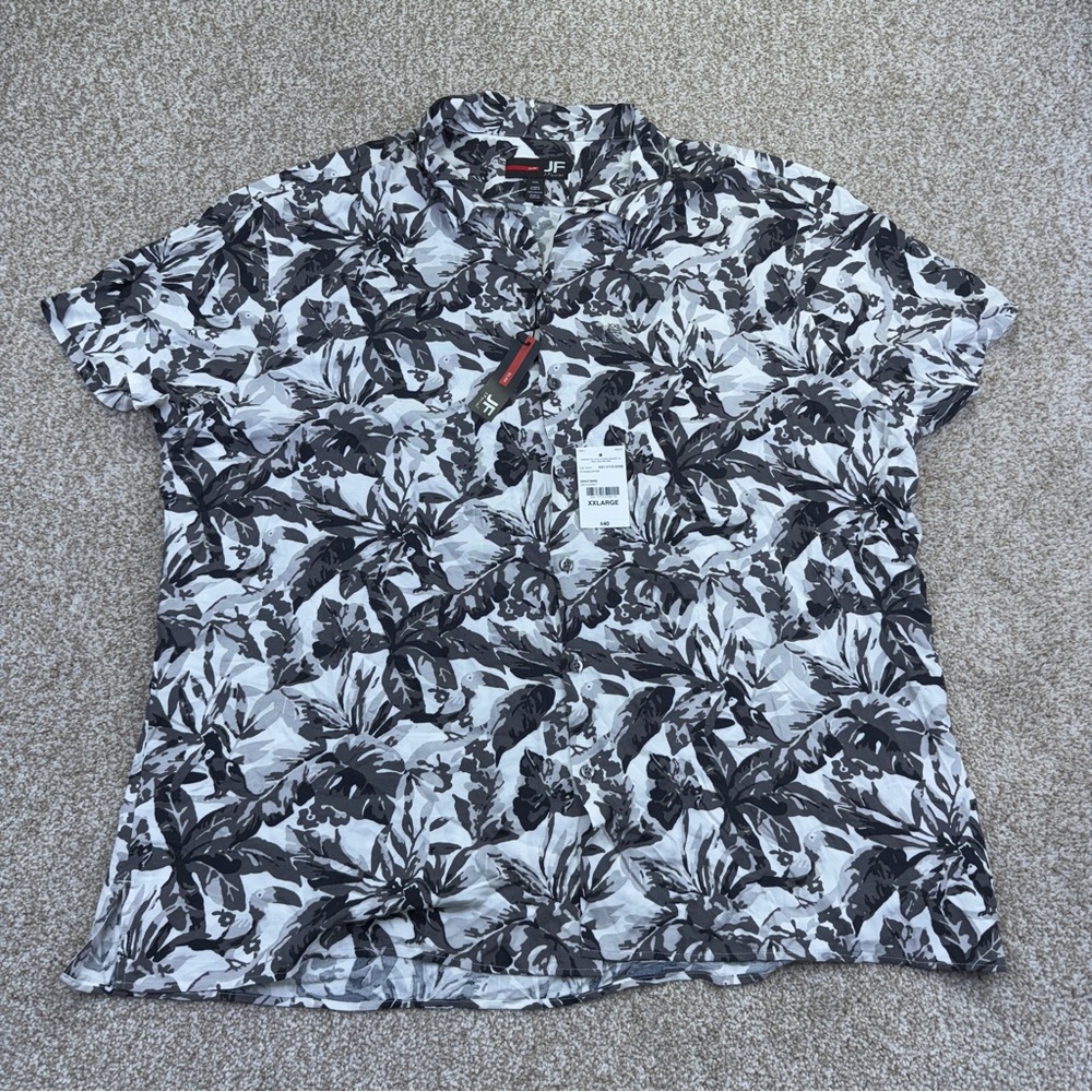 NEW JF  J. Ferrar Men's Black Gray White Floral casual Shirt men’s size XXL Slim - Picture 3 of 15